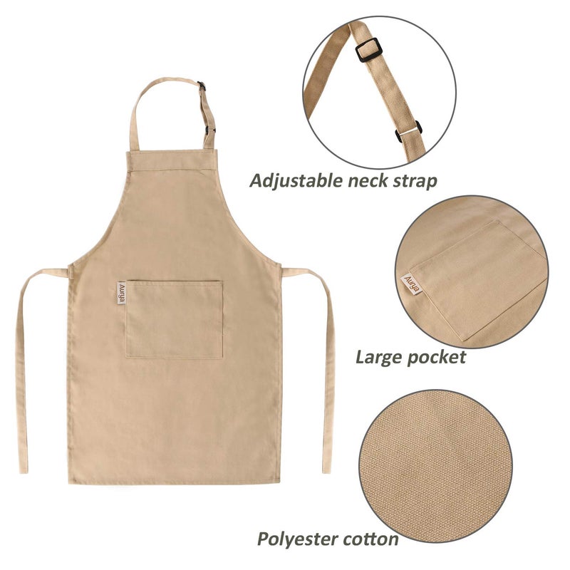 Aurya Kids Apron and Chef Hat Set-Adjustable Child Apron for Boys and Girls for Cooking Baking Khaki - Image 2